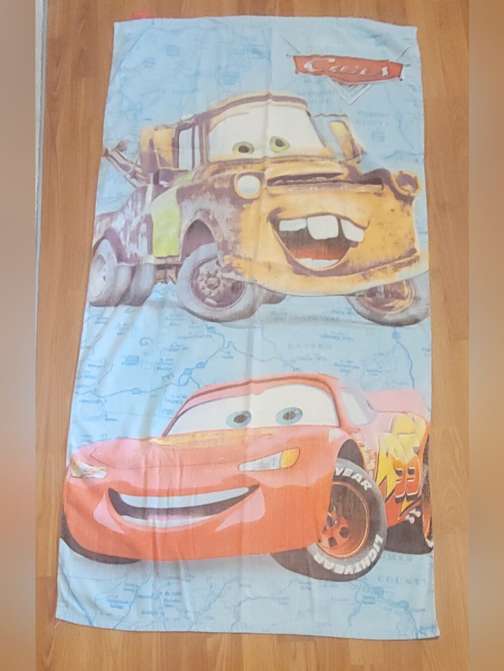 Vintage Disney Pixar Cars Beach Towel - Lightning McQueen & Mater Route Map